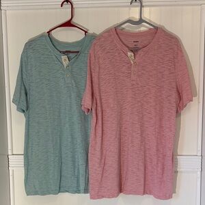 Men's Henley Shirts - Pink and Green
